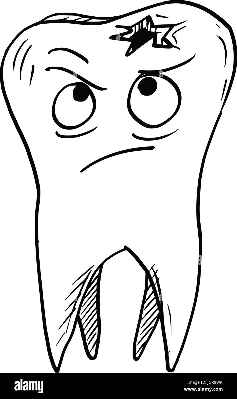 Vettore di cartoon infelice decadeva carie dentali cercando sul degrado la carie Illustrazione Vettoriale