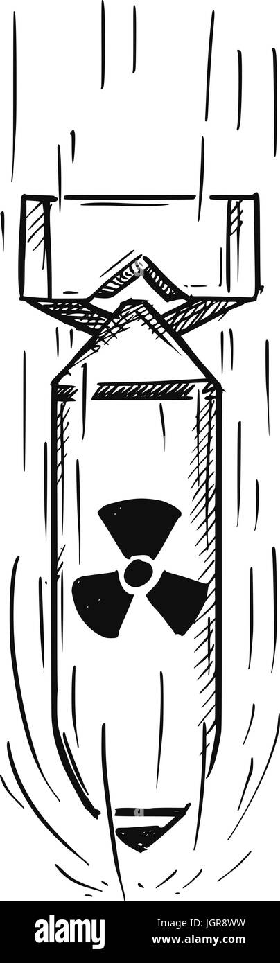 Vector cartoon di aria con la bomba atomica nucleare segno di simbolo che rientrano Illustrazione Vettoriale