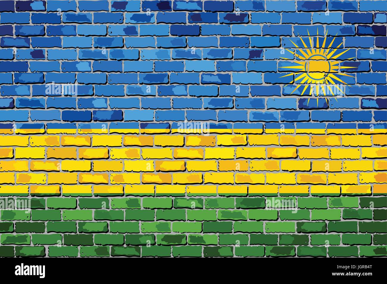 Bandiera del Ruanda su un muro di mattoni - Illustrazione, Ruanda bandiera sul mattone sfondo testurizzato, Abstract grunge vettore di mosaico Illustrazione Vettoriale
