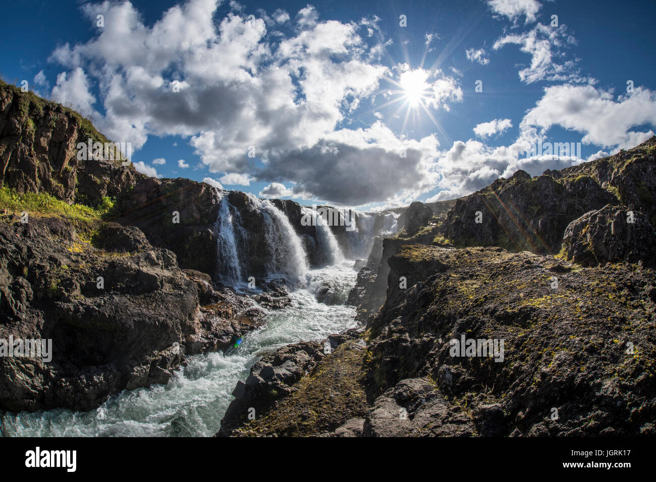 Kolugljufur canyon e cascata a nord dell'Islanda Foto Stock