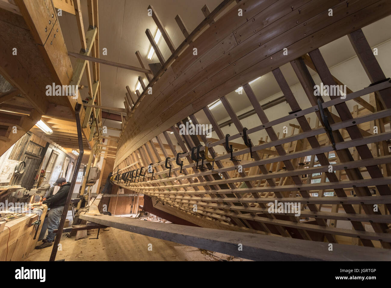 Peter Kass di John's Bay barche, costruisce ancora alcuni dei migliori aragoste in legno barche. South Bristol, Maine Foto Stock
