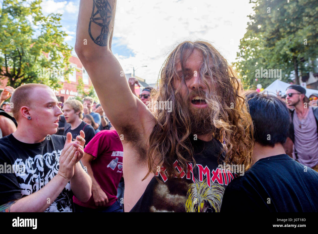 Il leggendario Punk Rock la forza di vita D.O.A rock il Festival Khatsahlano, Kitsilano, Vancouver, British Columbia, Canada. Foto Stock