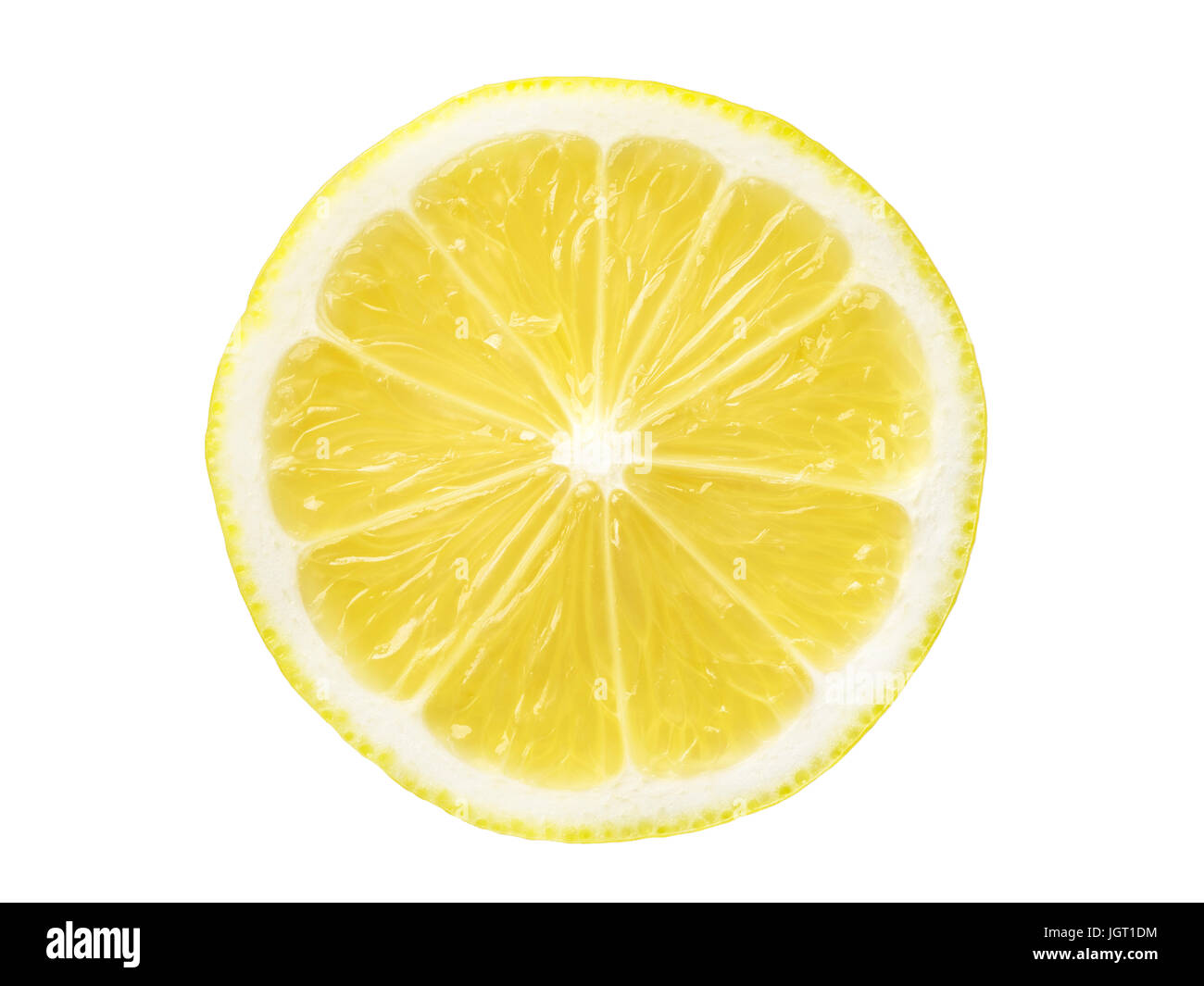 Perfetto succosa fetta di limone isolati su sfondo bianco Foto Stock