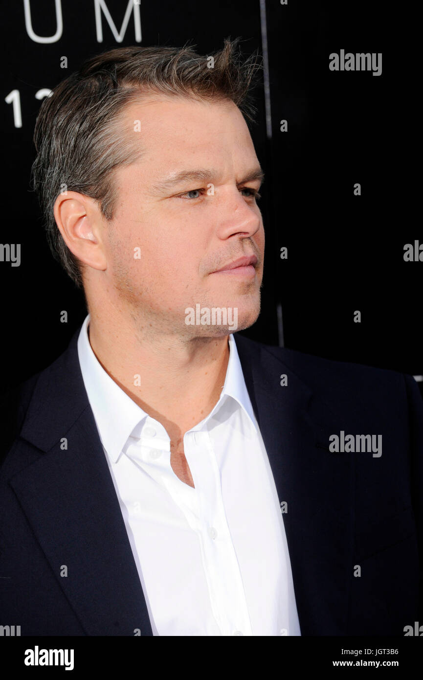 Attore Matt Damon arriva a Los Angeles Premiere "Elysium' Regency Village Theatre agosto 7,2013 Westwood,California. Foto Stock