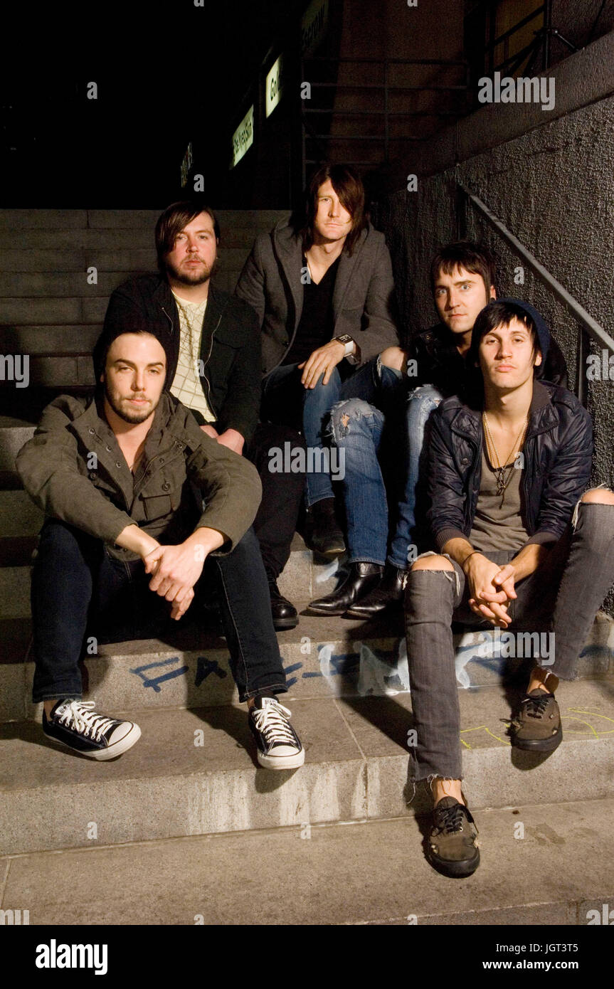 (L-R) esclusivo ritratto sparare Deon Rexroat, Joey Milligan, Stephen Christian, Christian McAlhaney, Nate Young Anberlin Wiltern Los Angeles, CA. Foto Stock