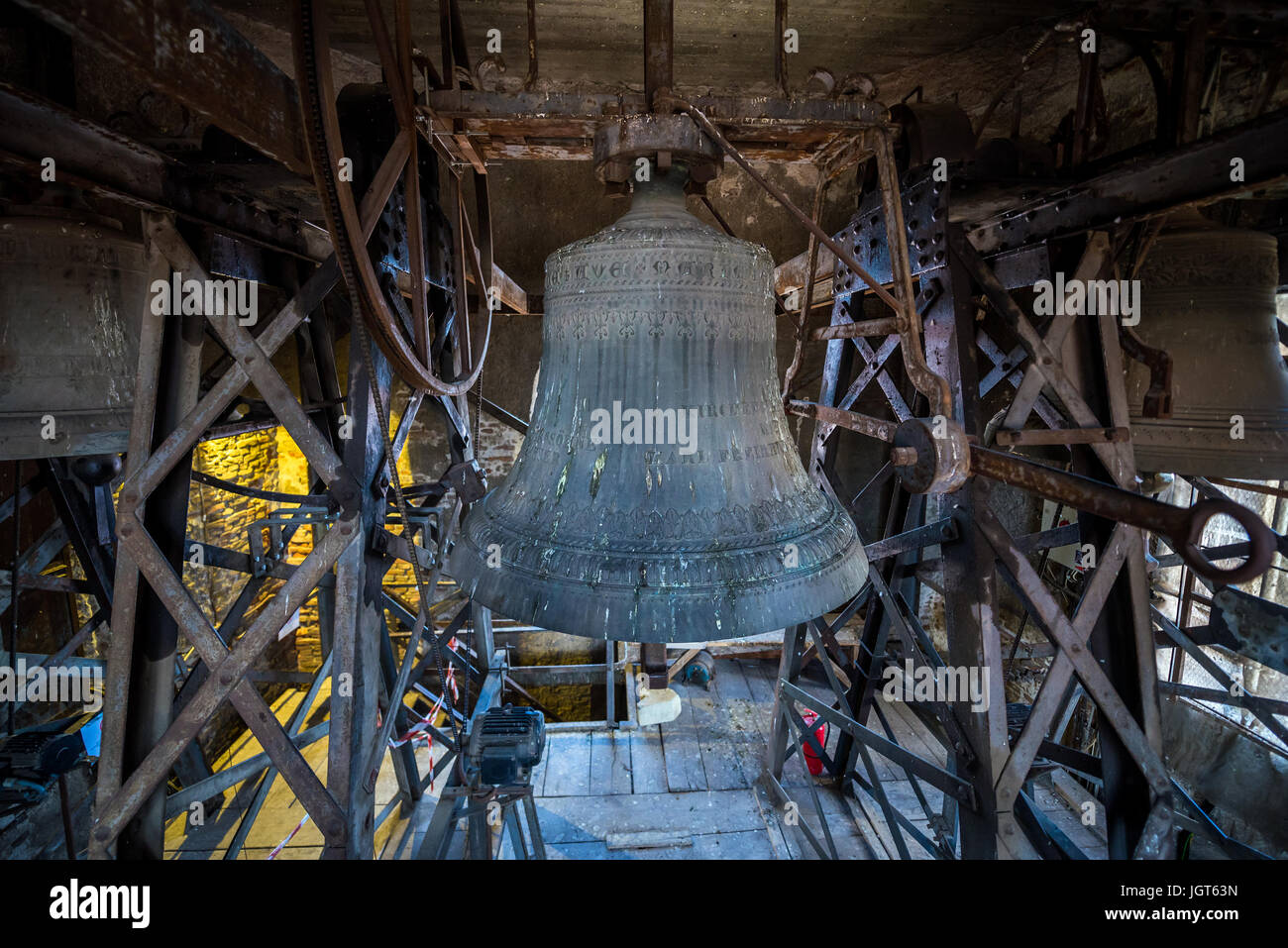 L'interno del campanile di stile gotico della cattedrale luterana di Santa Maria nel centro storico della città di Sibiu della Transilvania regione, Romania Foto Stock