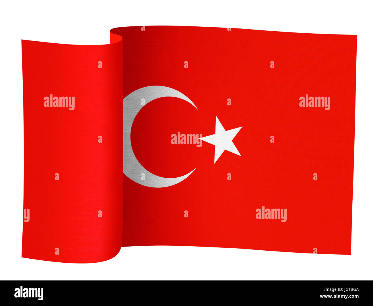 Illustrazione della bandiera turca su sfondo bianco Foto Stock