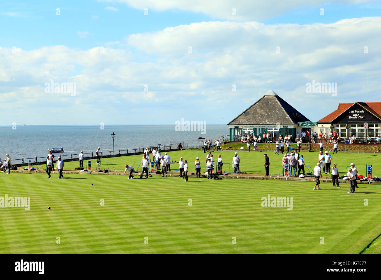 Hunstanton, WBA Bowls Club, bowling green, Cliff Parade, Norfolk, Inghilterra, Regno Unito, svago, mare resort Foto Stock