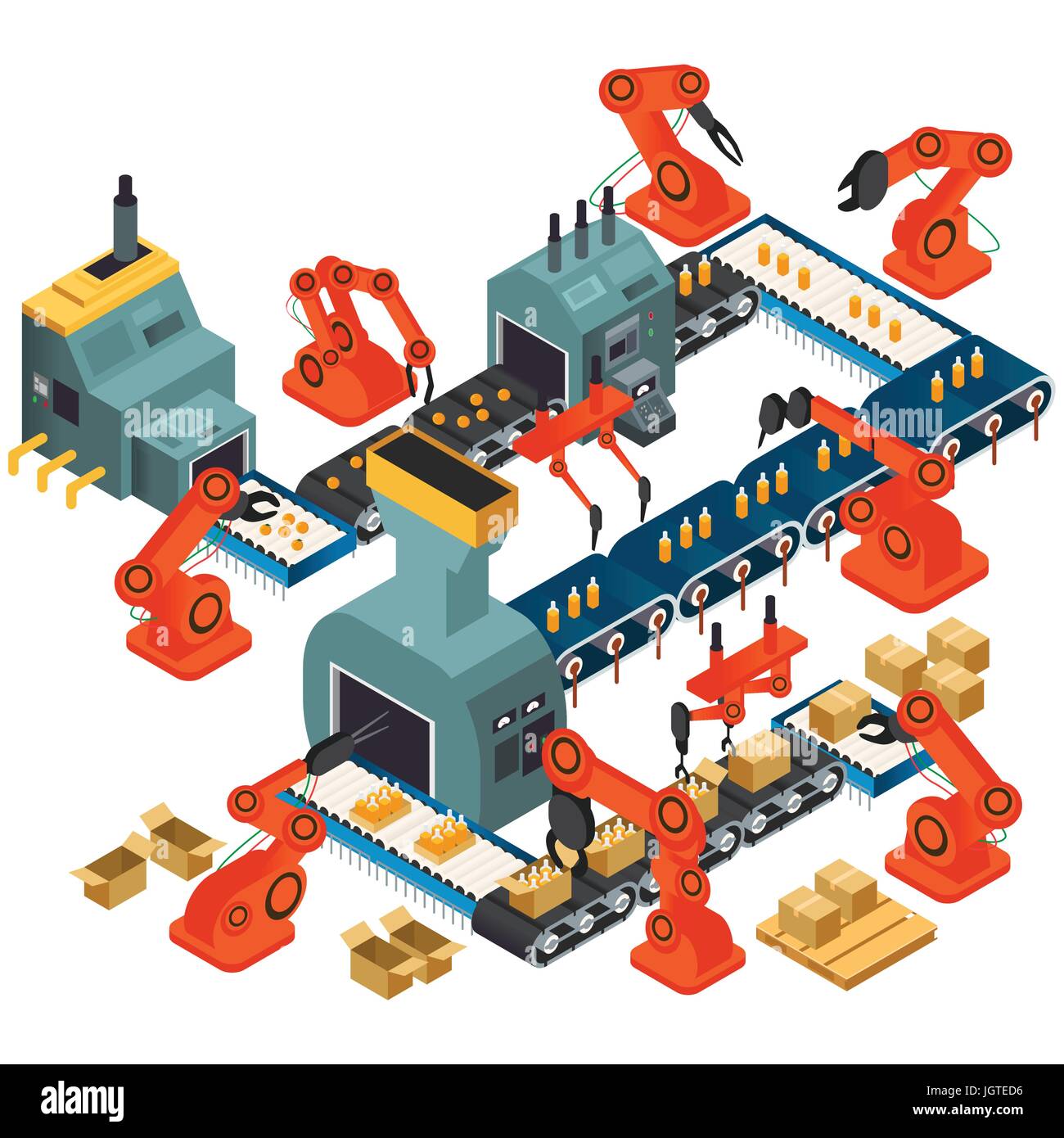 Un vettore illustrazione isometrica della progettazione del processo di elaborazione automatizzata impianto Illustrazione Vettoriale