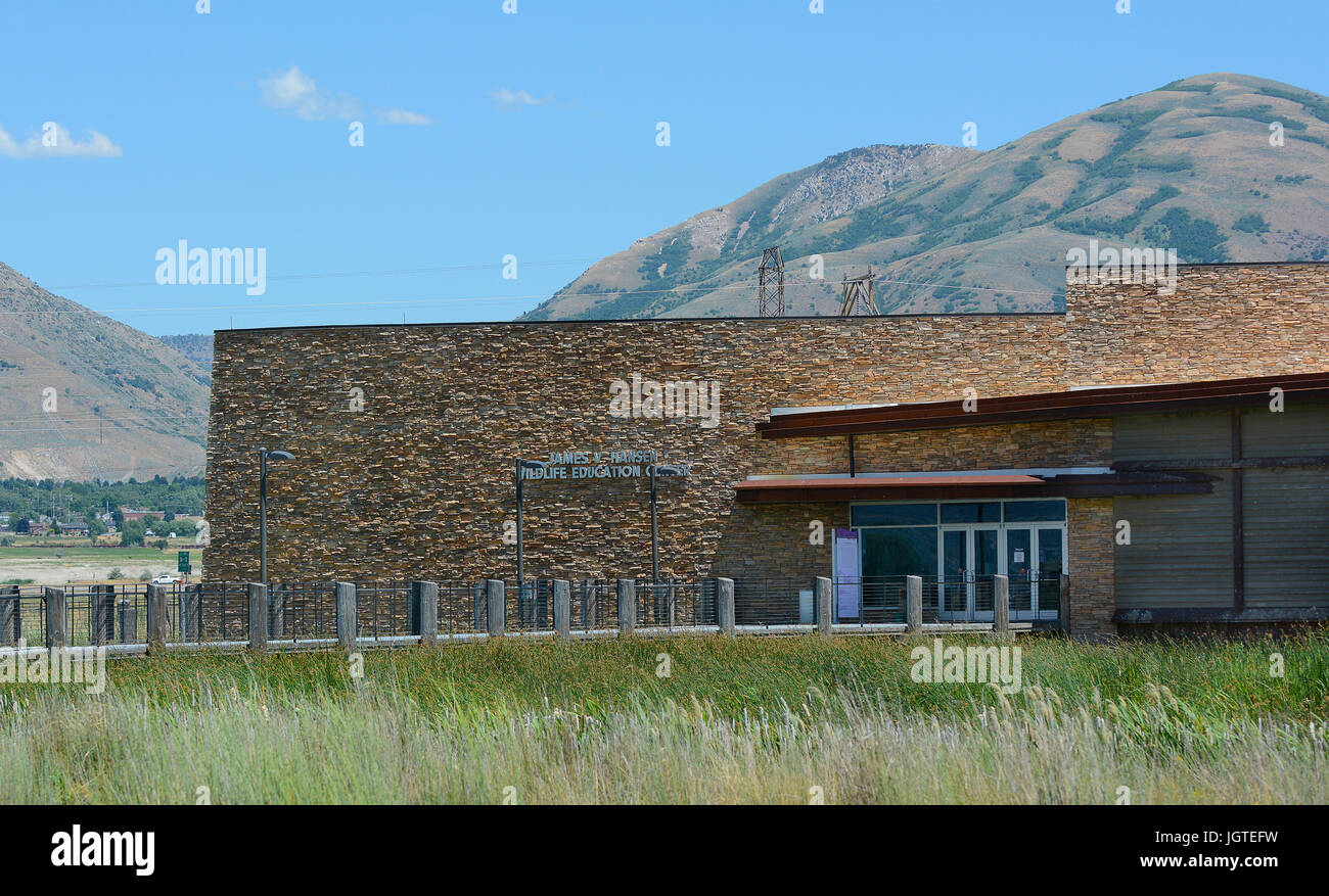La Brigham City, Utah - Giugno 28, 2017: Recare il fiume uccello migratore rifugio. La Hansen Wildlife Education Center offre mostre interattive su il rullo di trascinamento ausiliario Foto Stock