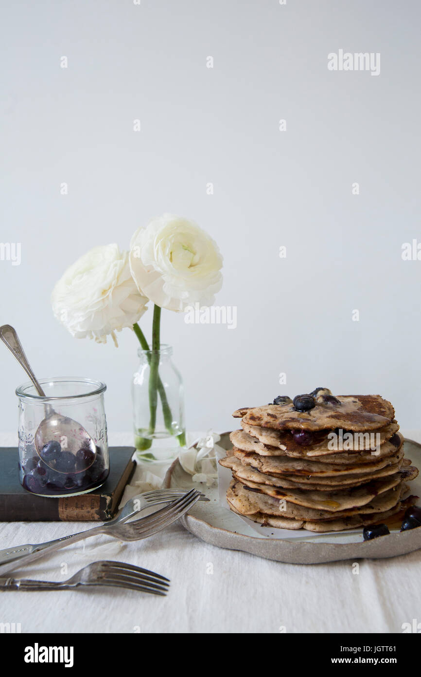 Una pila di sano pancake con spazio di copia Foto Stock