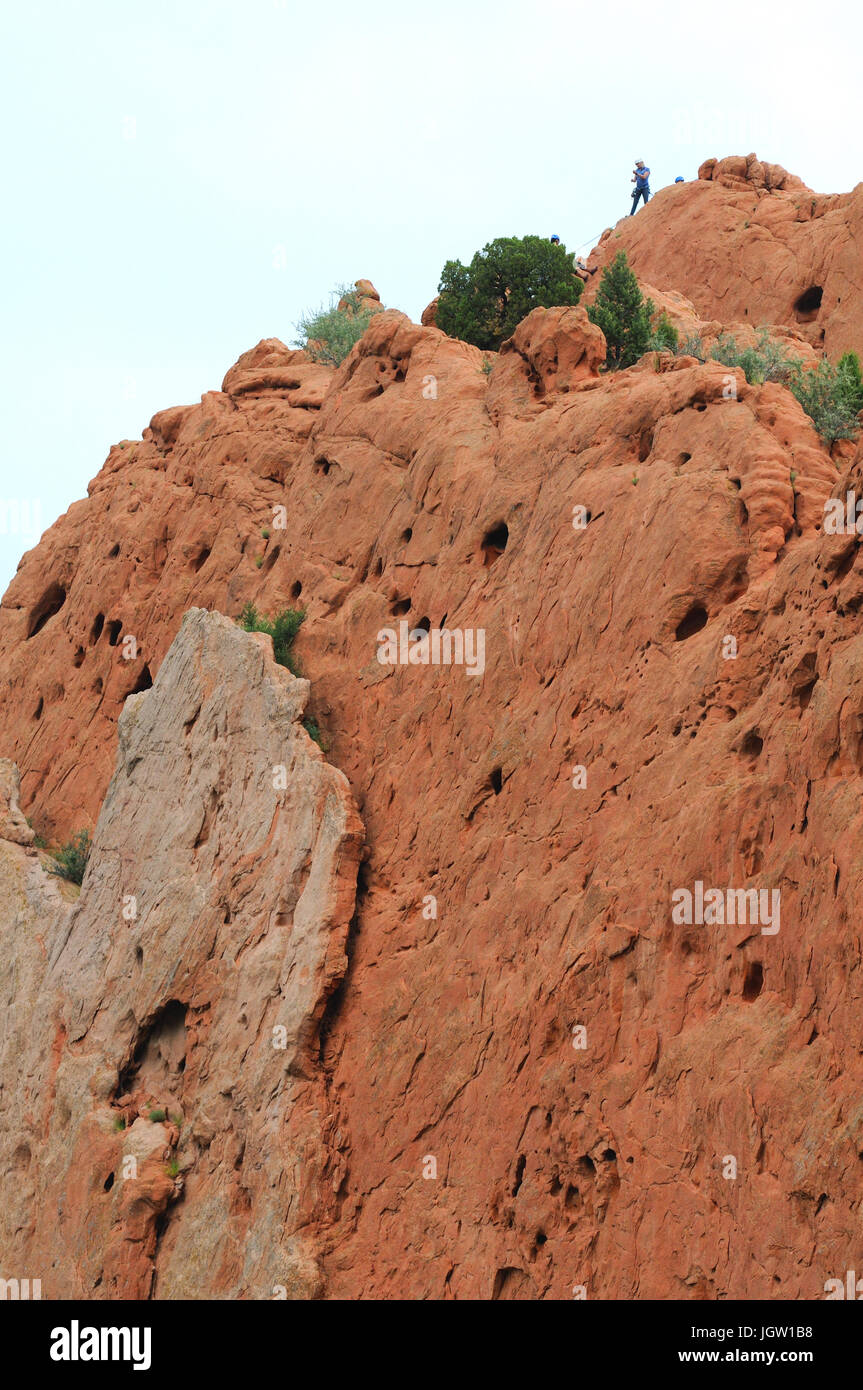 Rocciatore al Giardino degli dèi, Colorado Springs, Colorado, STATI UNITI D'AMERICA Foto Stock