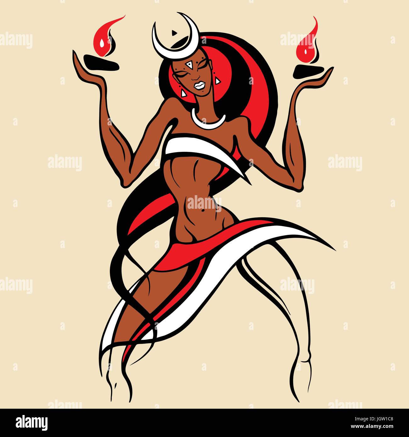 Woman Dancing con il fuoco. Illustrazione Vettoriale