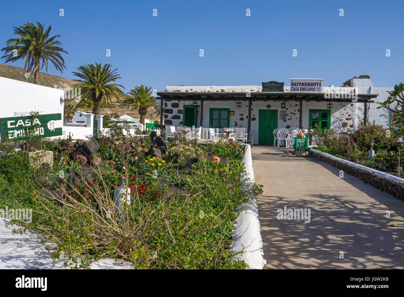 Ristorante Casa Emiliano, tipica canaria casa a Femes, Lanzarote, Isole Canarie, Europa Foto Stock
