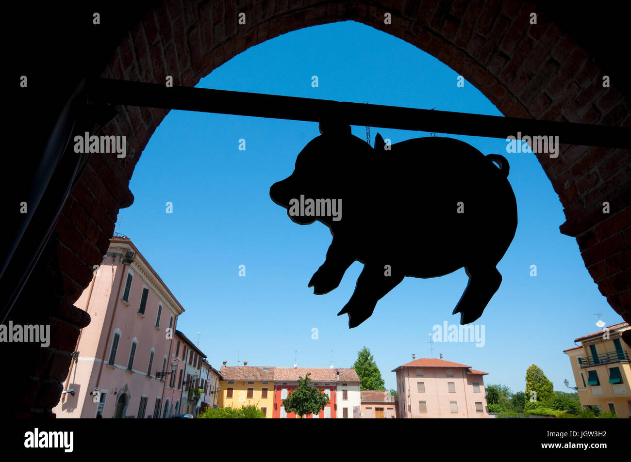 L'Italia, Emilia Romagna, Zibello, Palazzo Pallavicino, Porky Pig segno Foto Stock