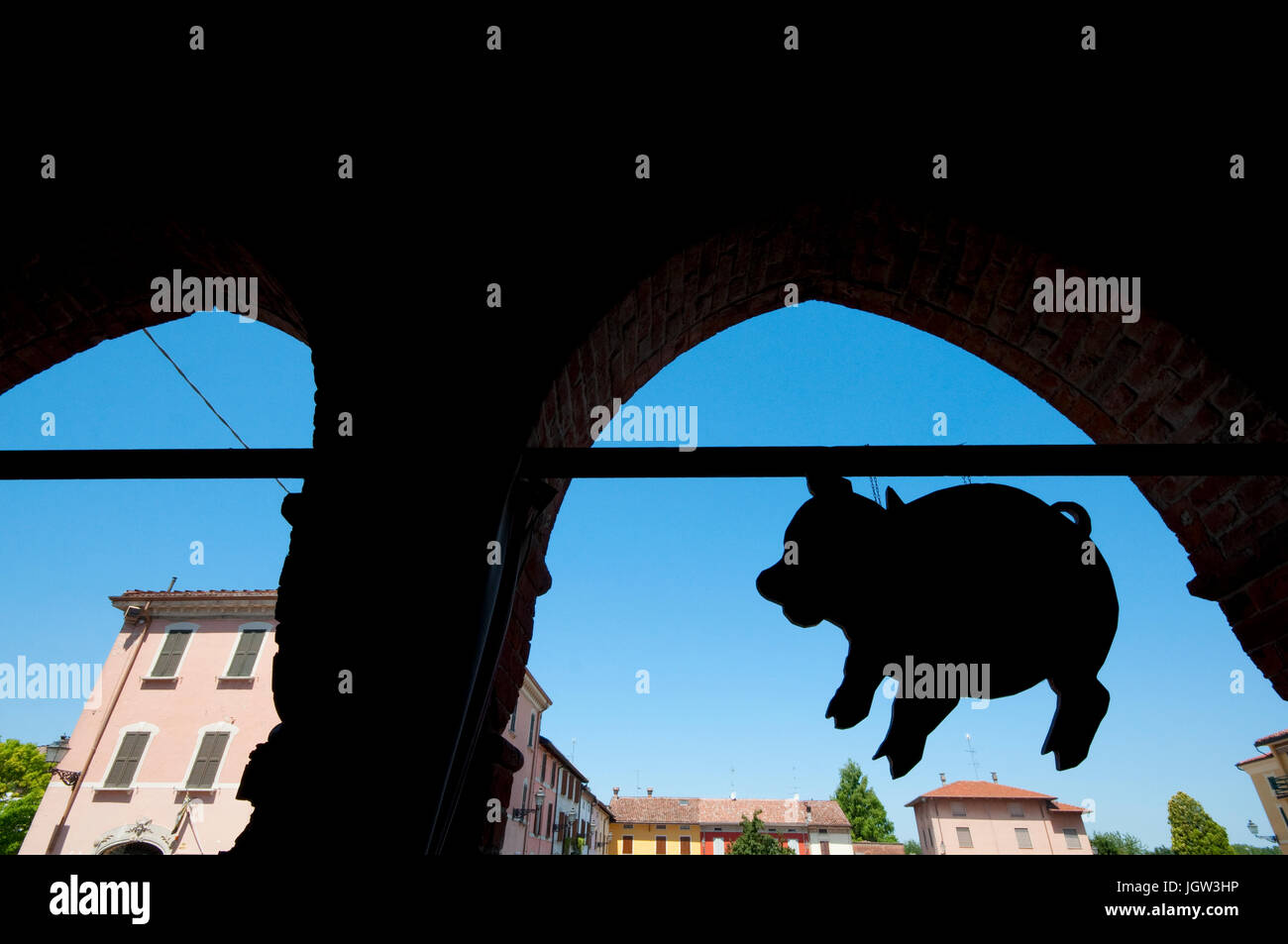 L'Italia, Emilia Romagna, Zibello, Palazzo Pallavicino, Porky Pig segno Foto Stock