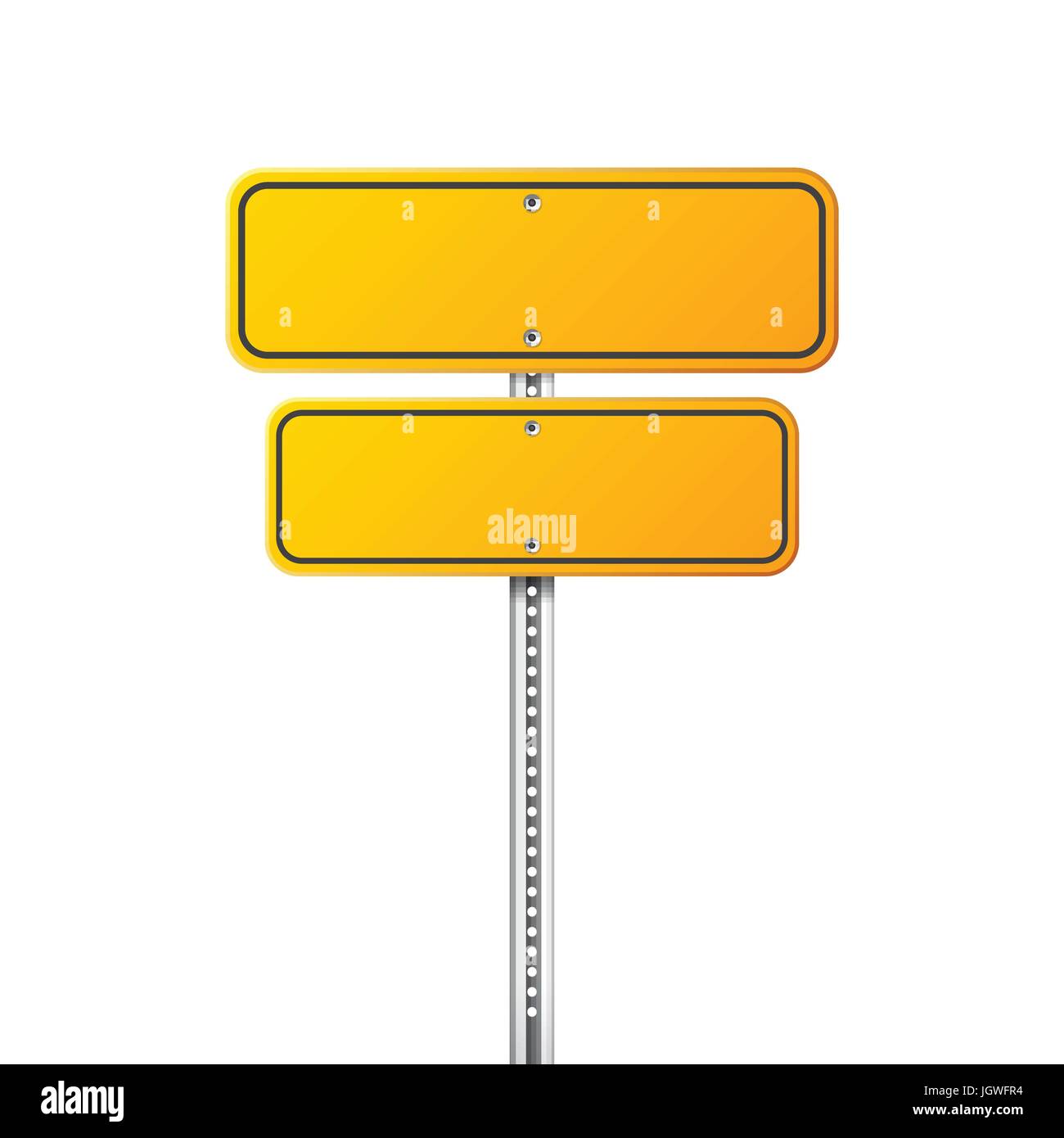Giallo su strada segno di traffico. Blank Board con posto per testo.mockup. Informazioni isolate di segno. Direzione. Illustrazione Vettoriale. Illustrazione Vettoriale
