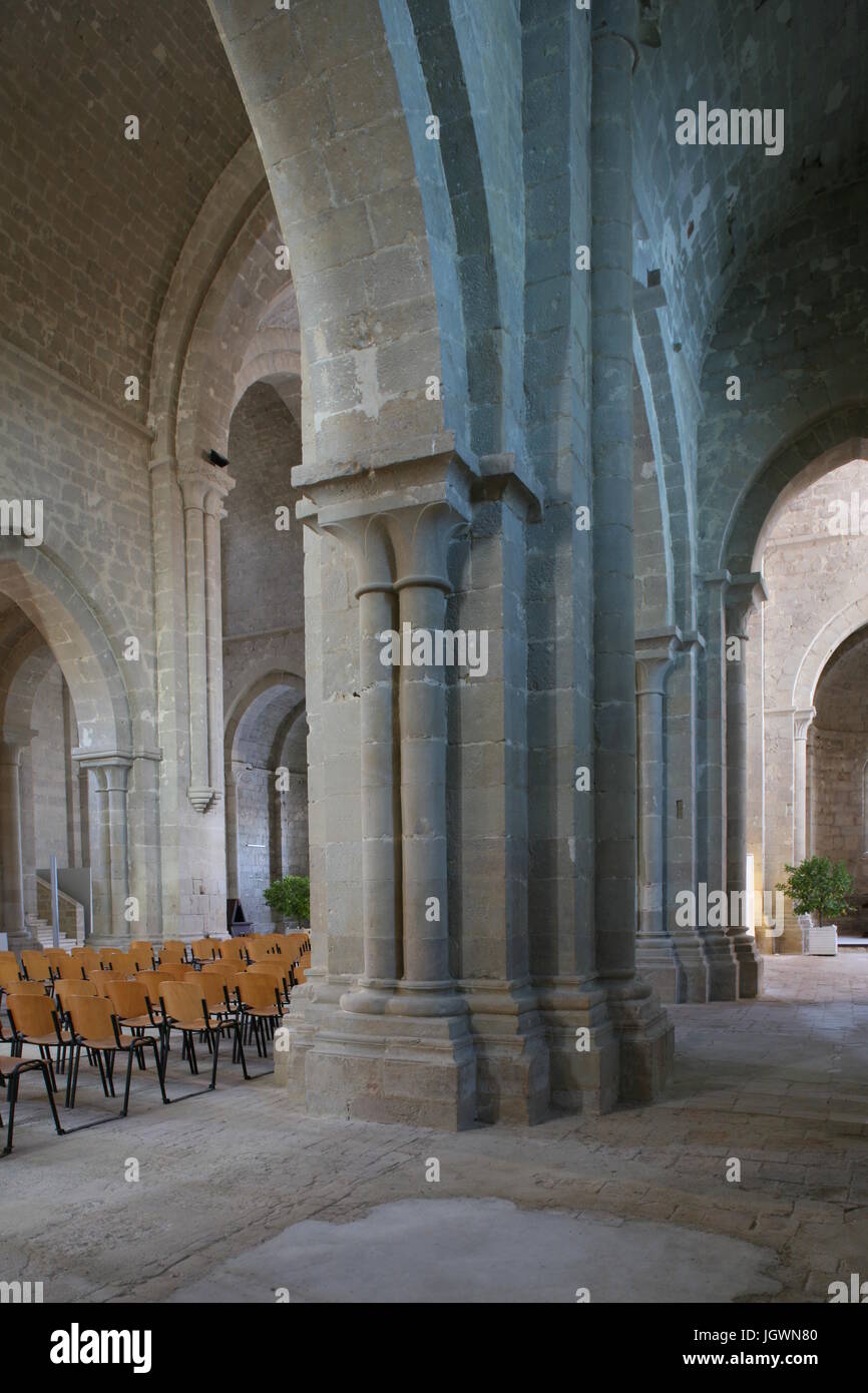 Flaran Abbey (Abbaye de Flaran), Gers, Francia, navata Pier Foto Stock