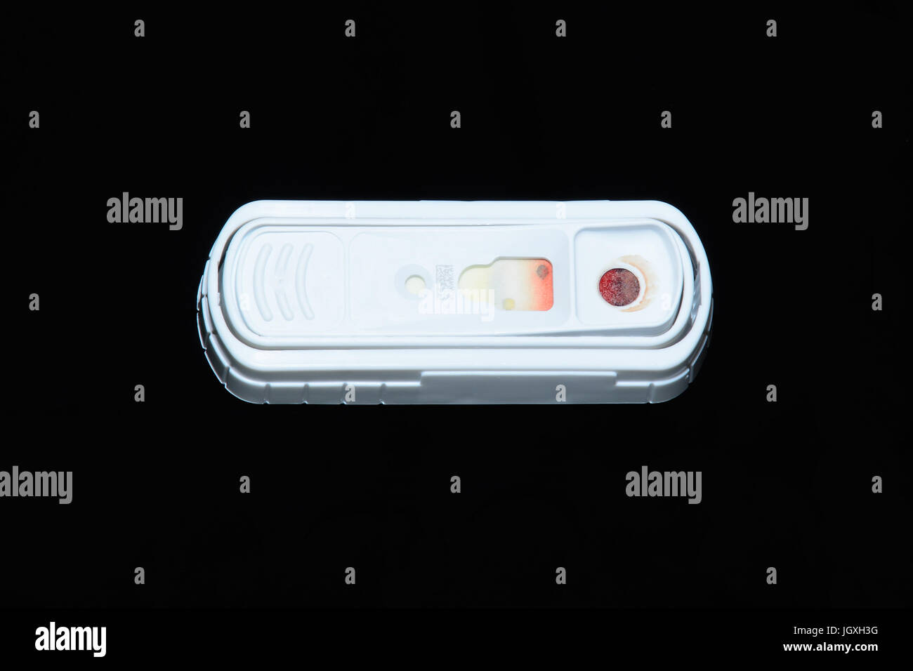 Prova di heartworm. Risultato positivo. Controllo positivo e spot D. immitis spot sono colorate, indicando la presenza di Dirofilaria immitis antigene. Foto Stock