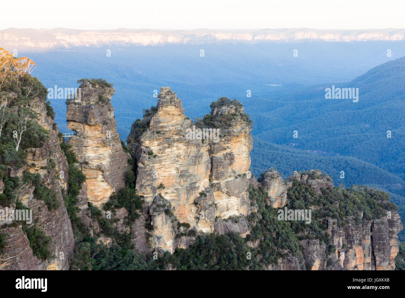 Le tre sorelle e la vista delle montagne Blu, Nuovo Galles del Sud, Australia Foto Stock