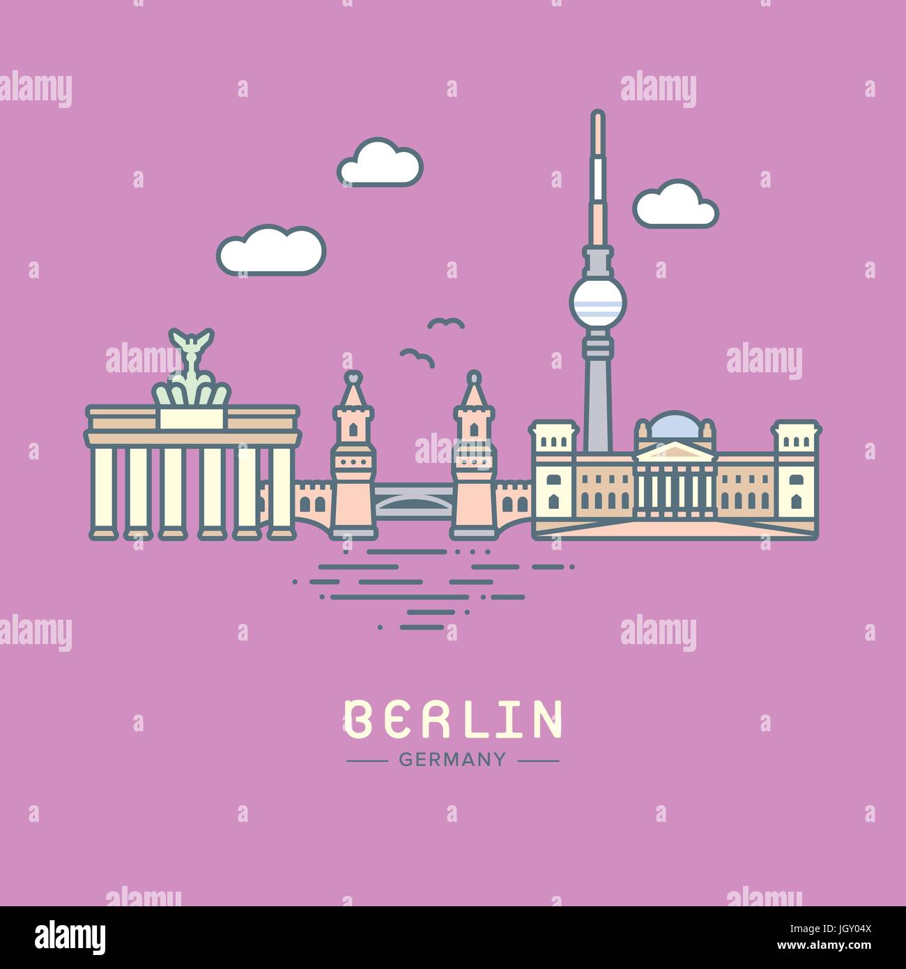 Icona linea style Berlin city flat illustrazione vettoriale Illustrazione Vettoriale