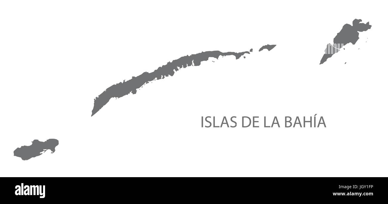 Islas de la Bahia Honduras mappa illustrazione grigio silhouette Illustrazione Vettoriale