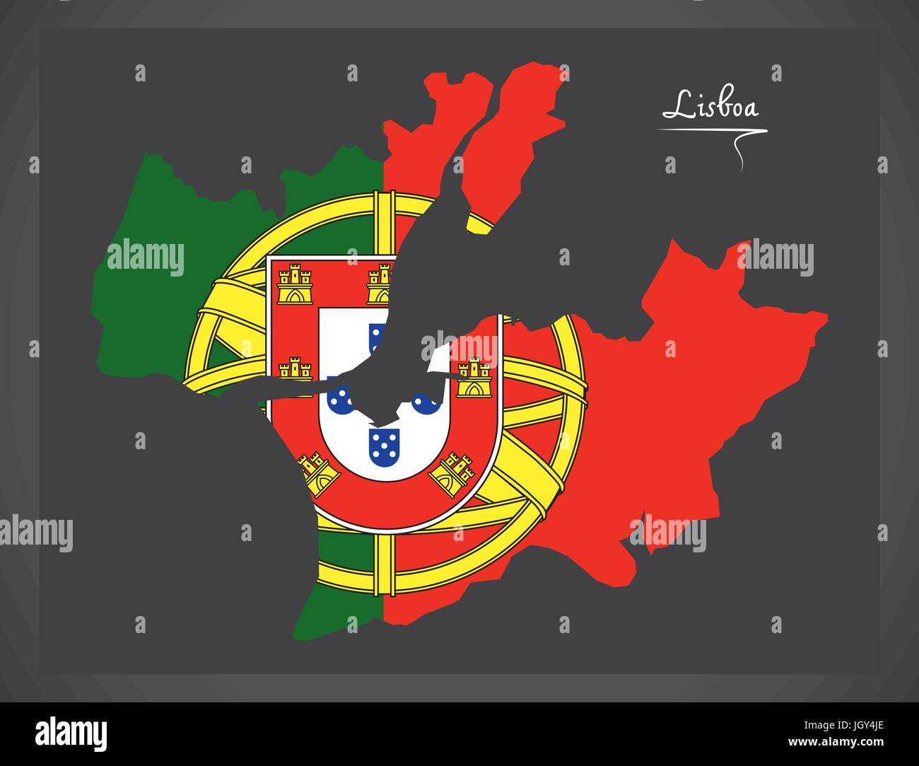 Lisboa Portogallo mappa portoghese con bandiera nazionale illustrazione Illustrazione Vettoriale