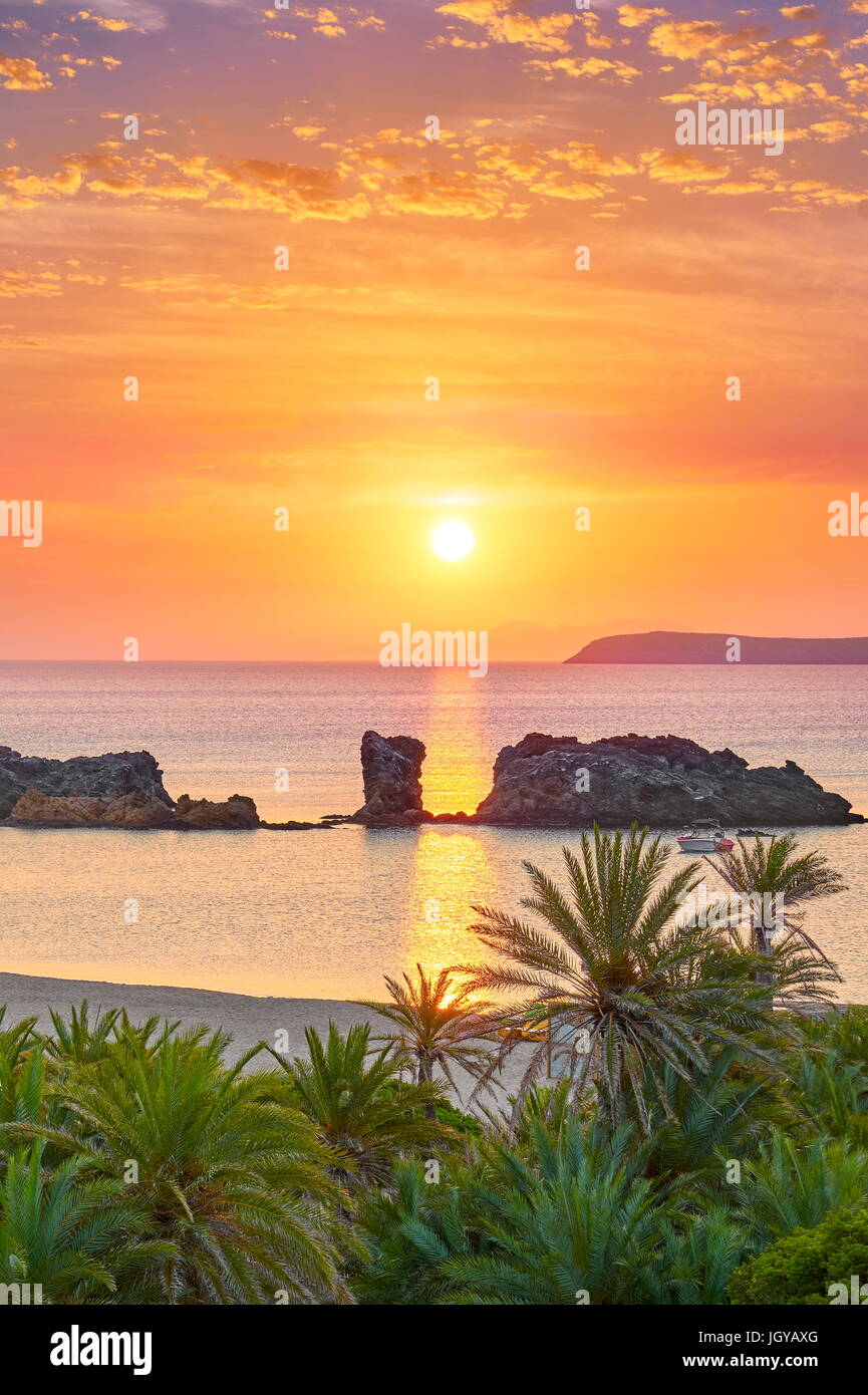 Alba alla spiaggia di Vai, Creta, Grecia Foto Stock