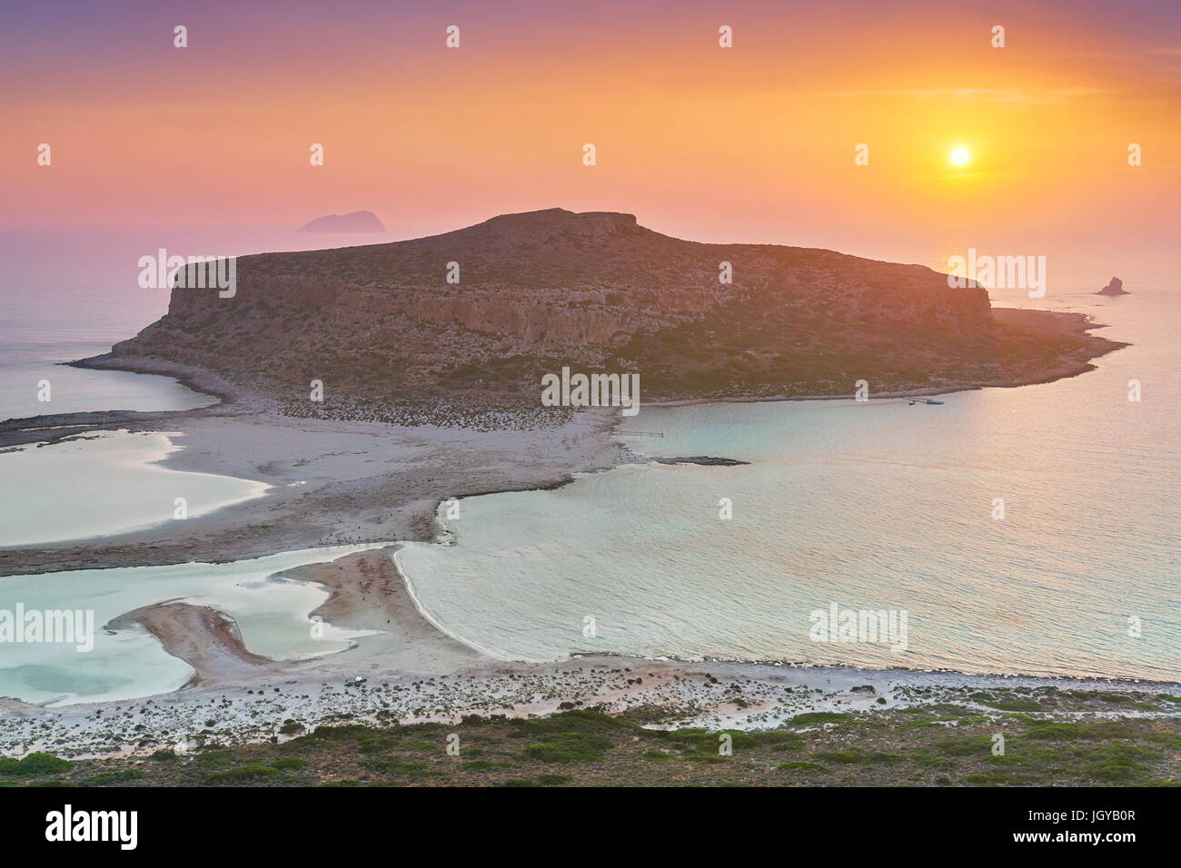 Tramonto a Balos Beach, Creta, Grecia Foto Stock