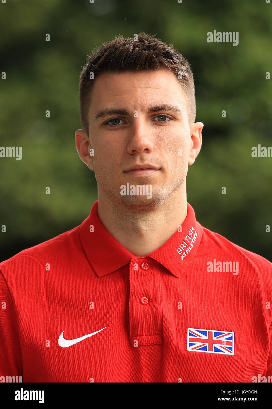 Centometrista a ostacoli Andrew Pozzi durante l annuncio del gruppo precedendo la IAAF Campionati del mondo, alla Loughborough University High Performance Center. Foto Stock