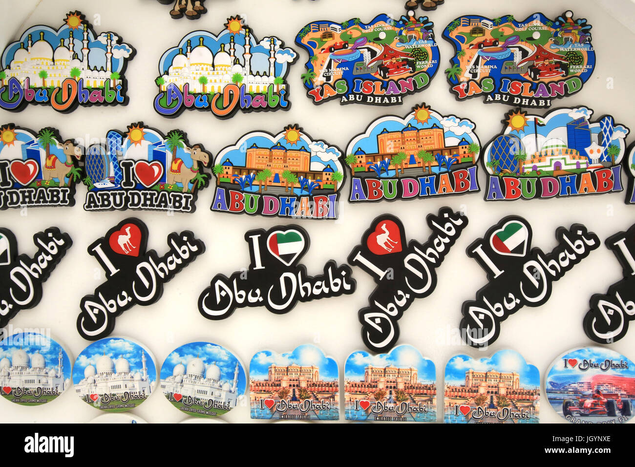 Magneti per il frigo. Emirato di Abu Dhabi. Foto Stock