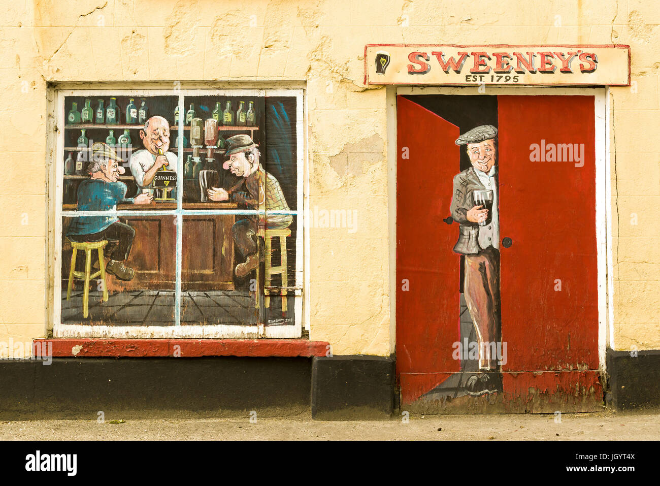 Sweeney's Bar vecchio pub wall art a Ramelton County Donegal Irlanda Foto Stock