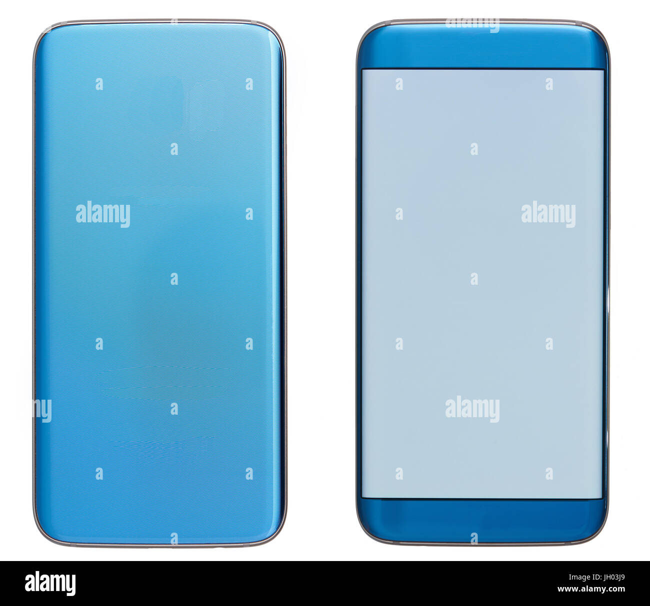 Generico moderno smartphone blu con bordo curvo isolati su sfondo bianco Foto Stock