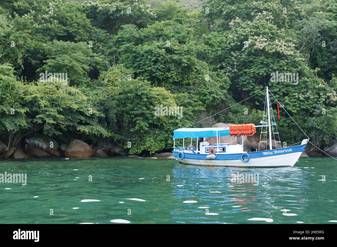 Paesaggio, barca, Ilha Grande, Rio de Janeiro, Brasile Foto Stock