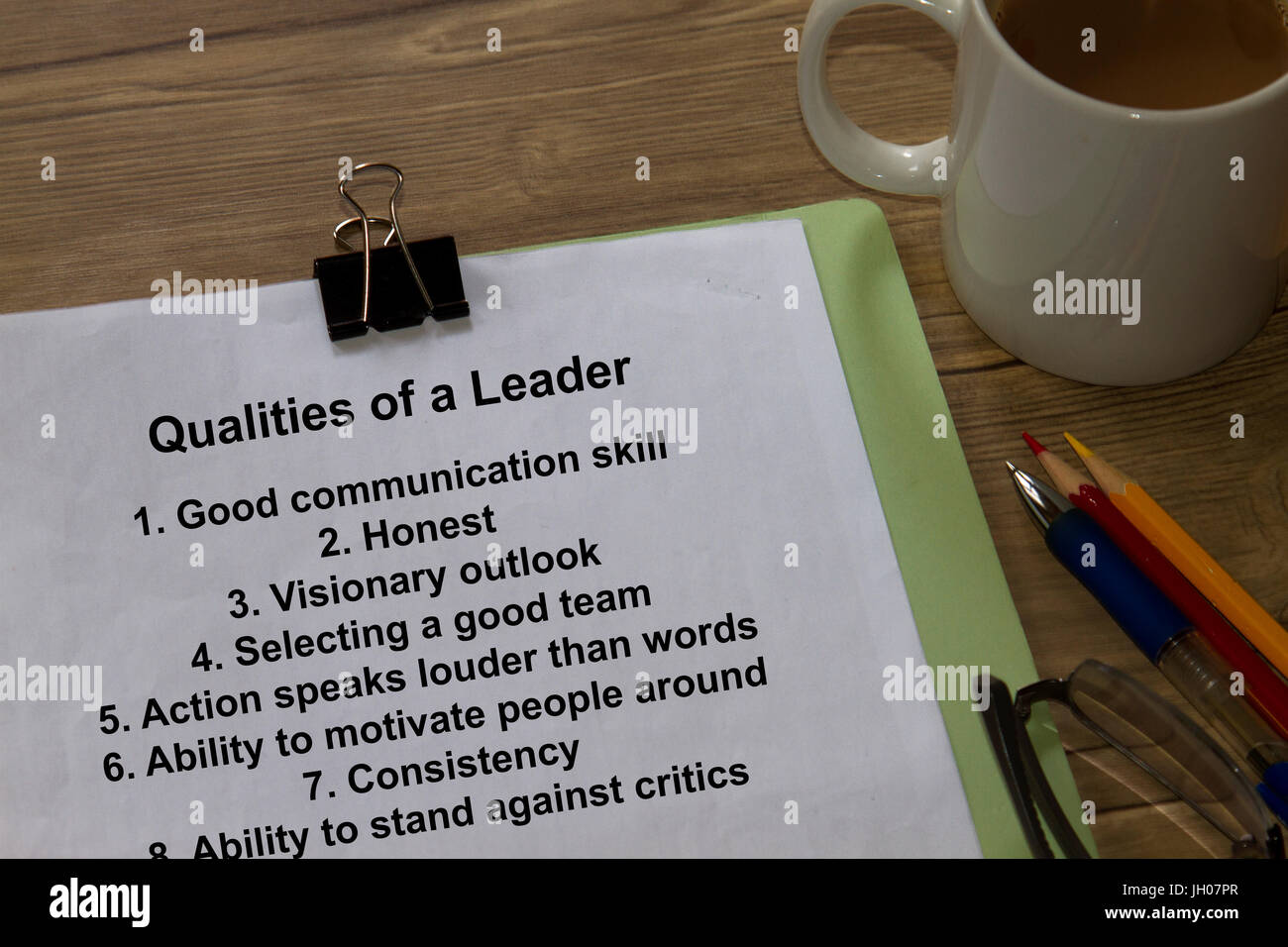 Le qualità di un leaderconcept - con la tabella dei contenuti. Foto Stock