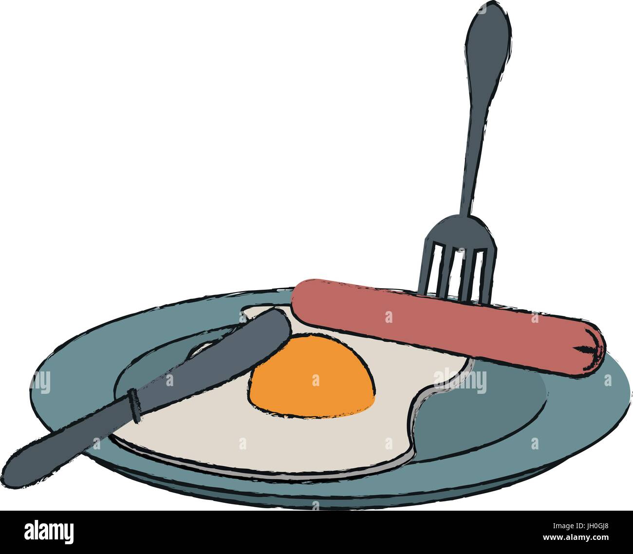 Uovo fritto e salsicce cibo immagine icona Illustrazione Vettoriale