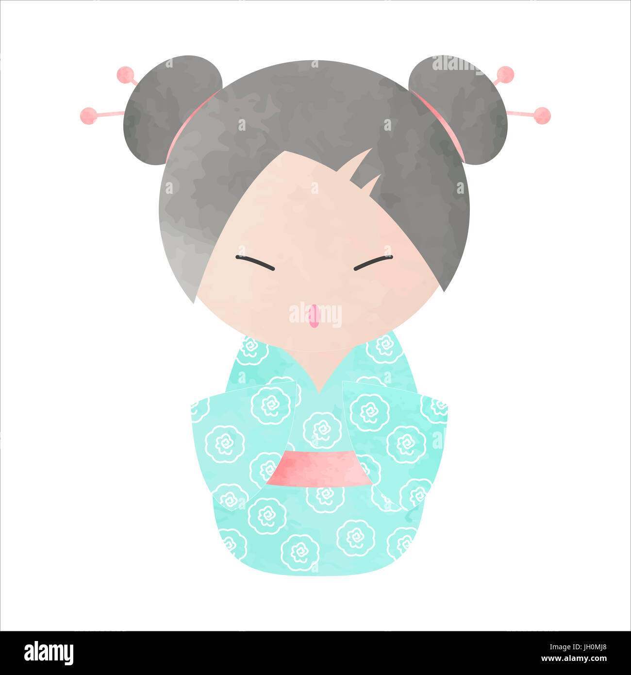 KOKESHI DOLL IN effetto acquerello Foto Stock