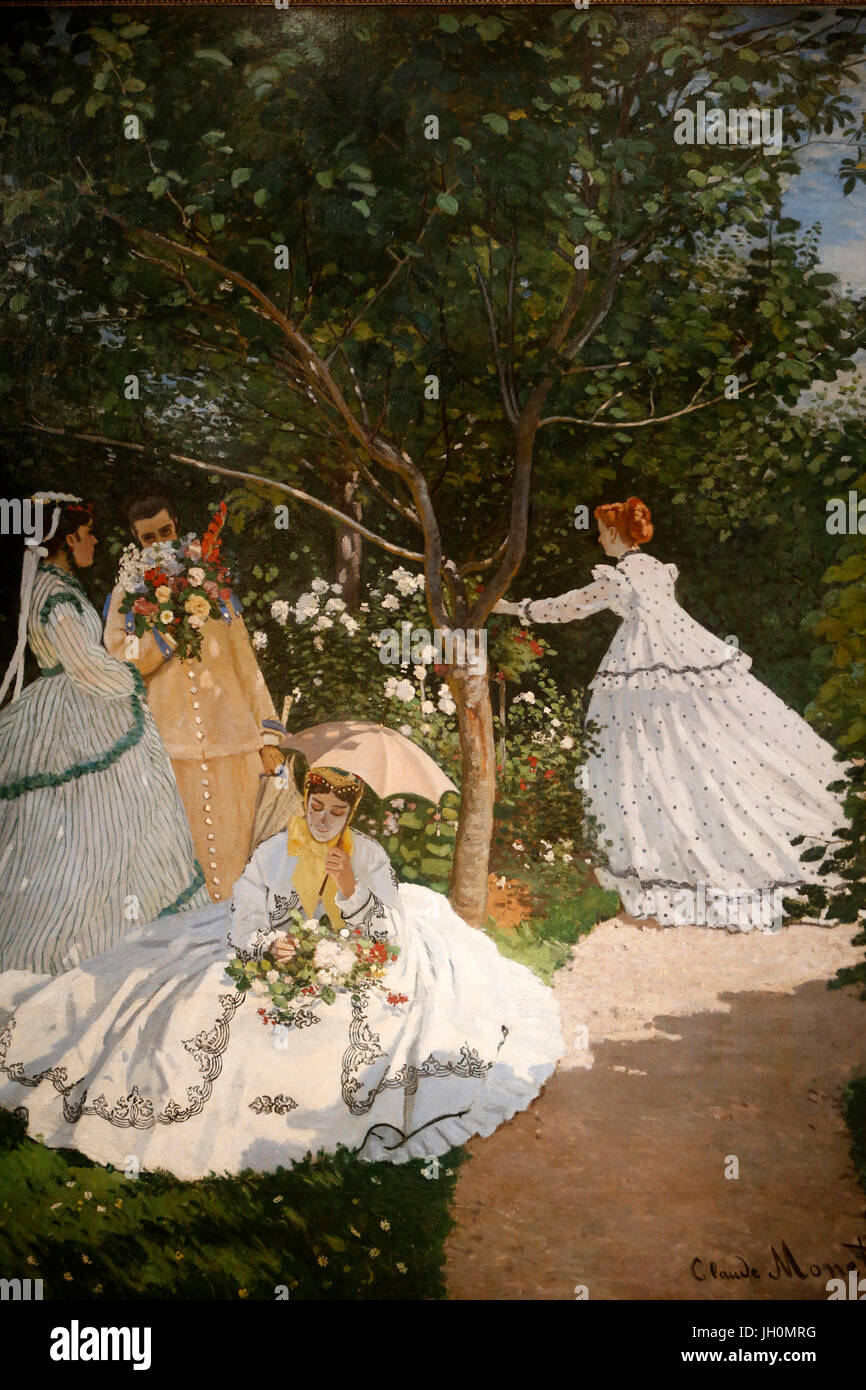 Il museo d' Orsay. Claude Monet. Le donne in un giardino. Olio su tela, c. 1866. Parigi. La Francia. Foto Stock