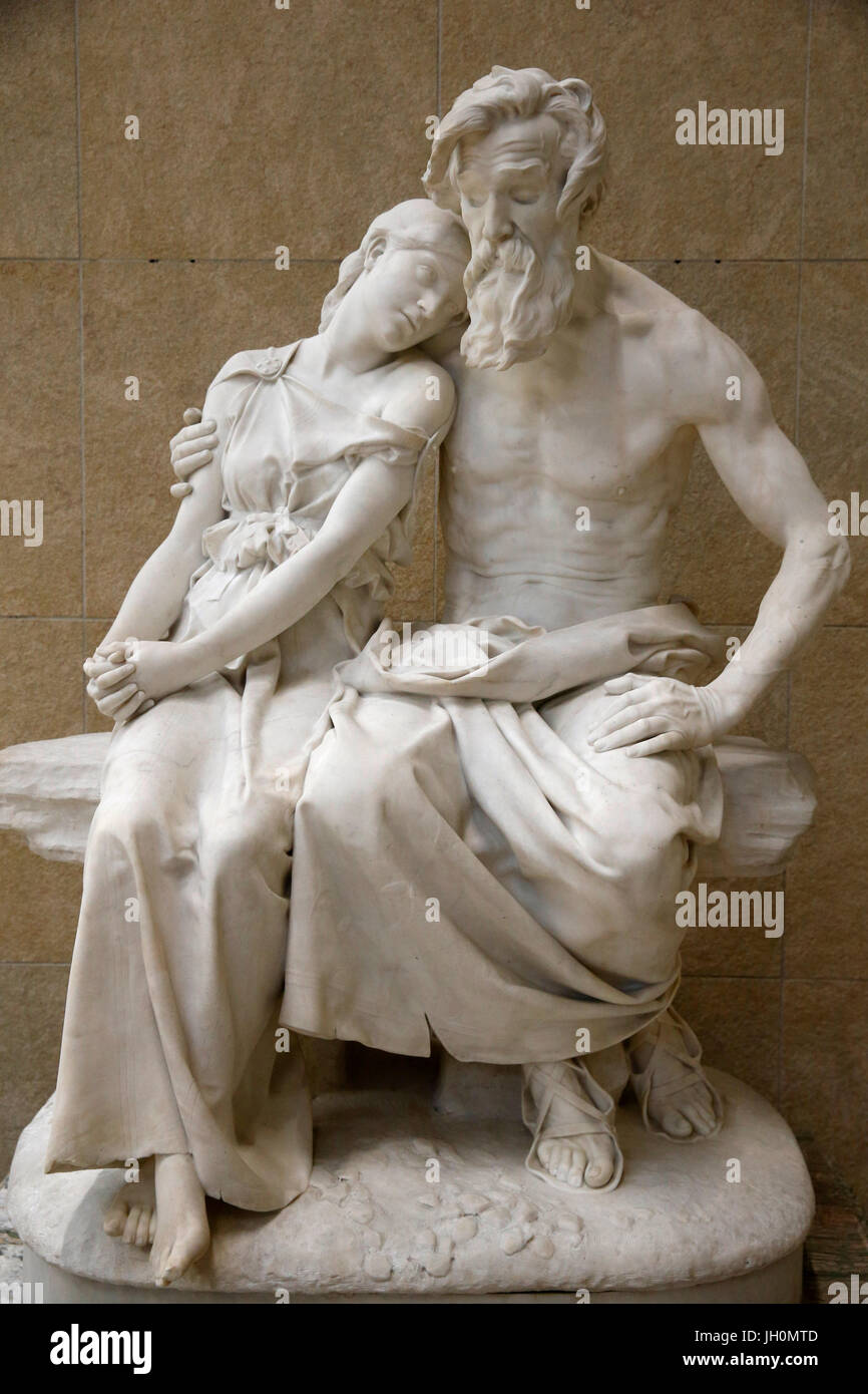 Il museo d' Orsay. Jean Hugues. Edipo a Colonus. Il marmo. 1882. Parigi. La Francia. Foto Stock