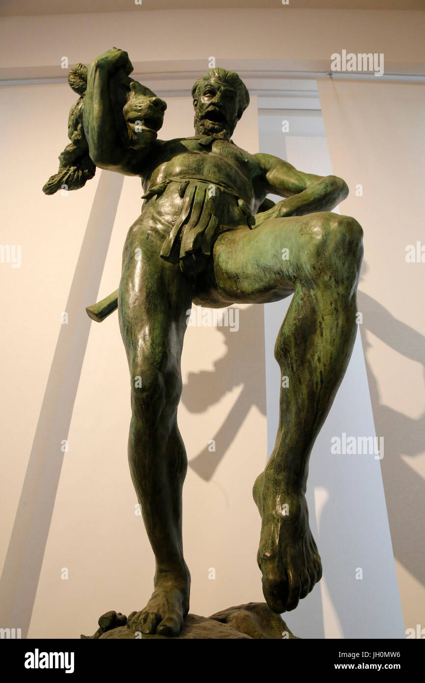 MusŽe de l'homme, Museo dell Umanità, Parigi. Età della pietra uomo, Emmanuel Fremiet, bronzo, 1875. La Francia. Foto Stock