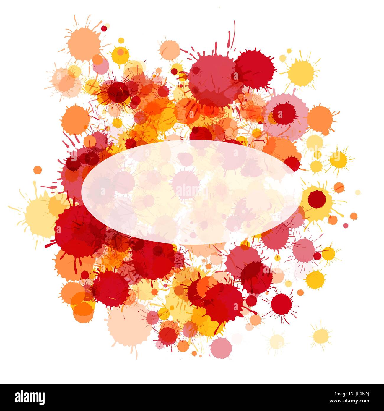 Rosso brillante e di colore arancione vettore acquerello artistico gocce di vernice su sfondo bianco. Biglietto di auguri o un modello di invito con semi-trasparente ellisse Illustrazione Vettoriale