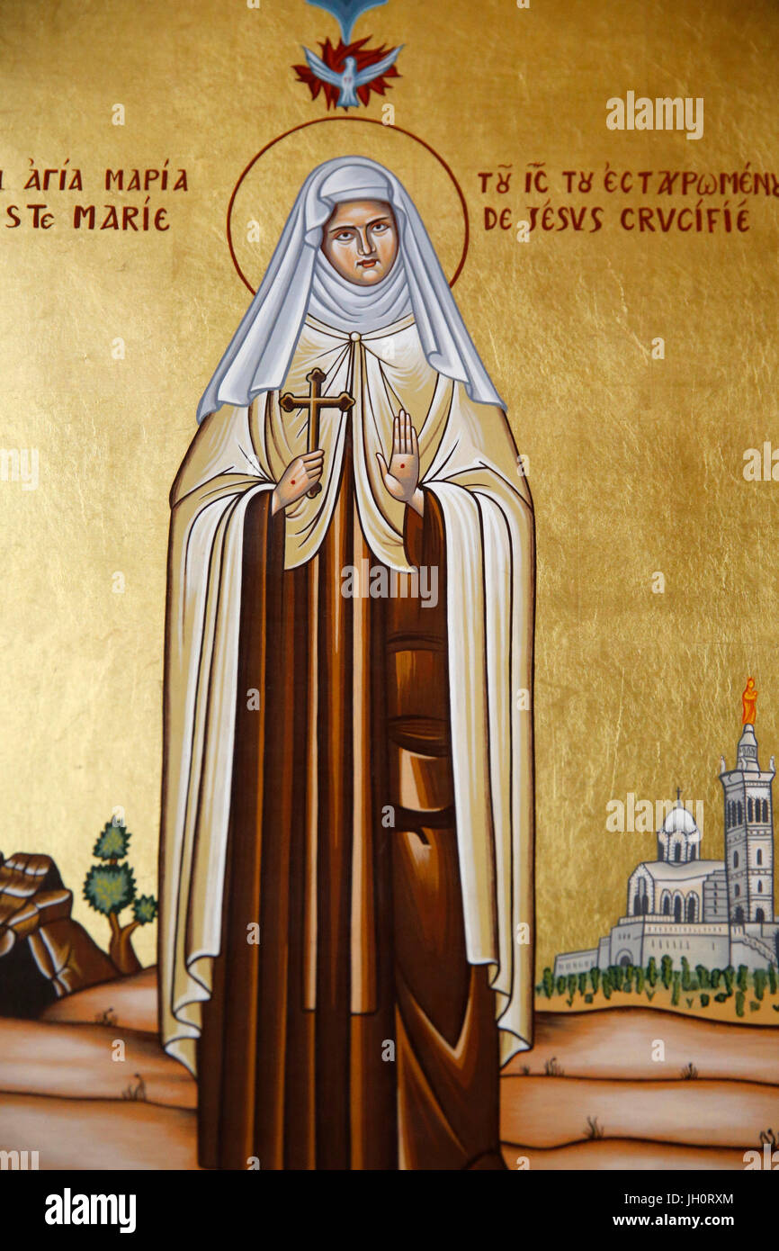Saint Nicolas Chiesa melkita, Marsiglia. Vergine Maria icona. La Francia. Foto Stock