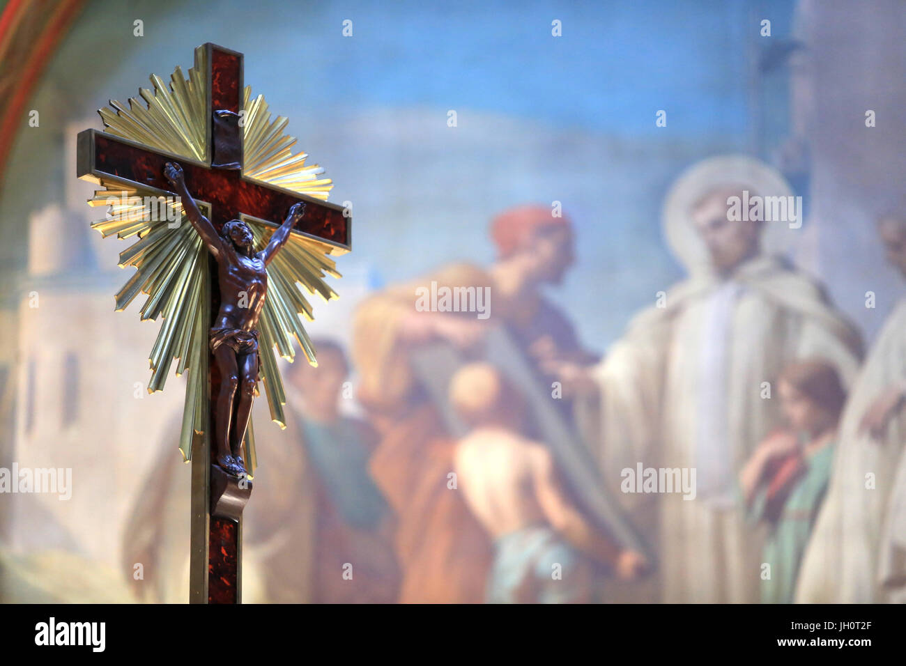 Gesù Cristo sulla croce. Chiesa di San Clodoald. Saint-Cloud. Foto Stock