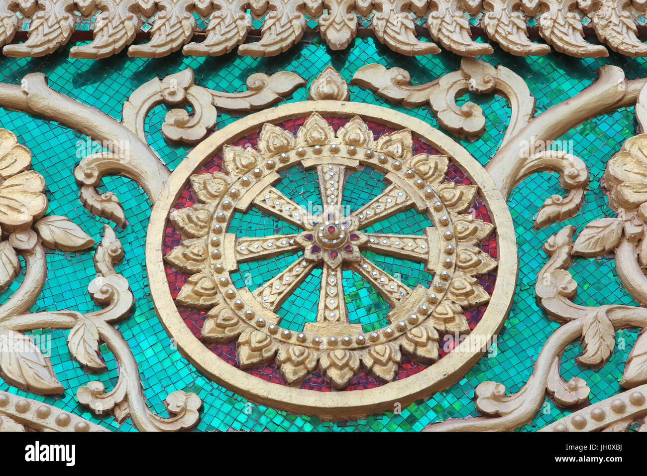 Ruota di Dharma. Wat Inpeng. Ventiane. Laos. Foto Stock