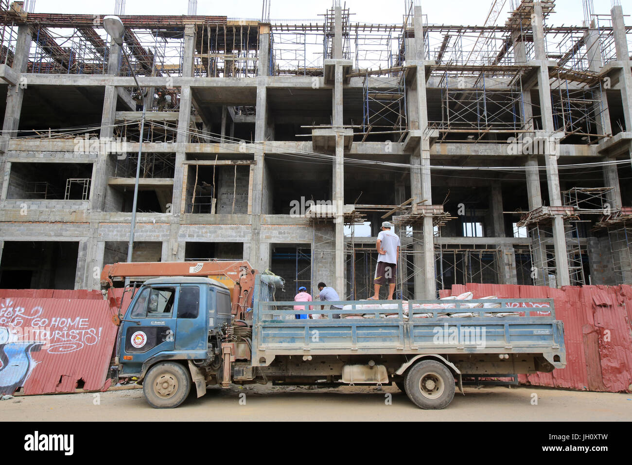 Sito in costruzione di un edificio per i turisti. Laos. Foto Stock