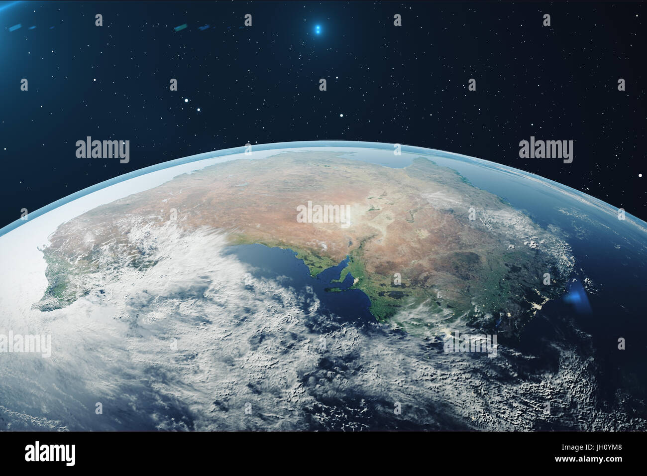 3D Rendering Pianeta Terra dallo spazio di notte. Il Globo mondo dallo spazio in una stella di campo che mostra il terreno e le nuvole di elementi di questa immagine fu Foto Stock