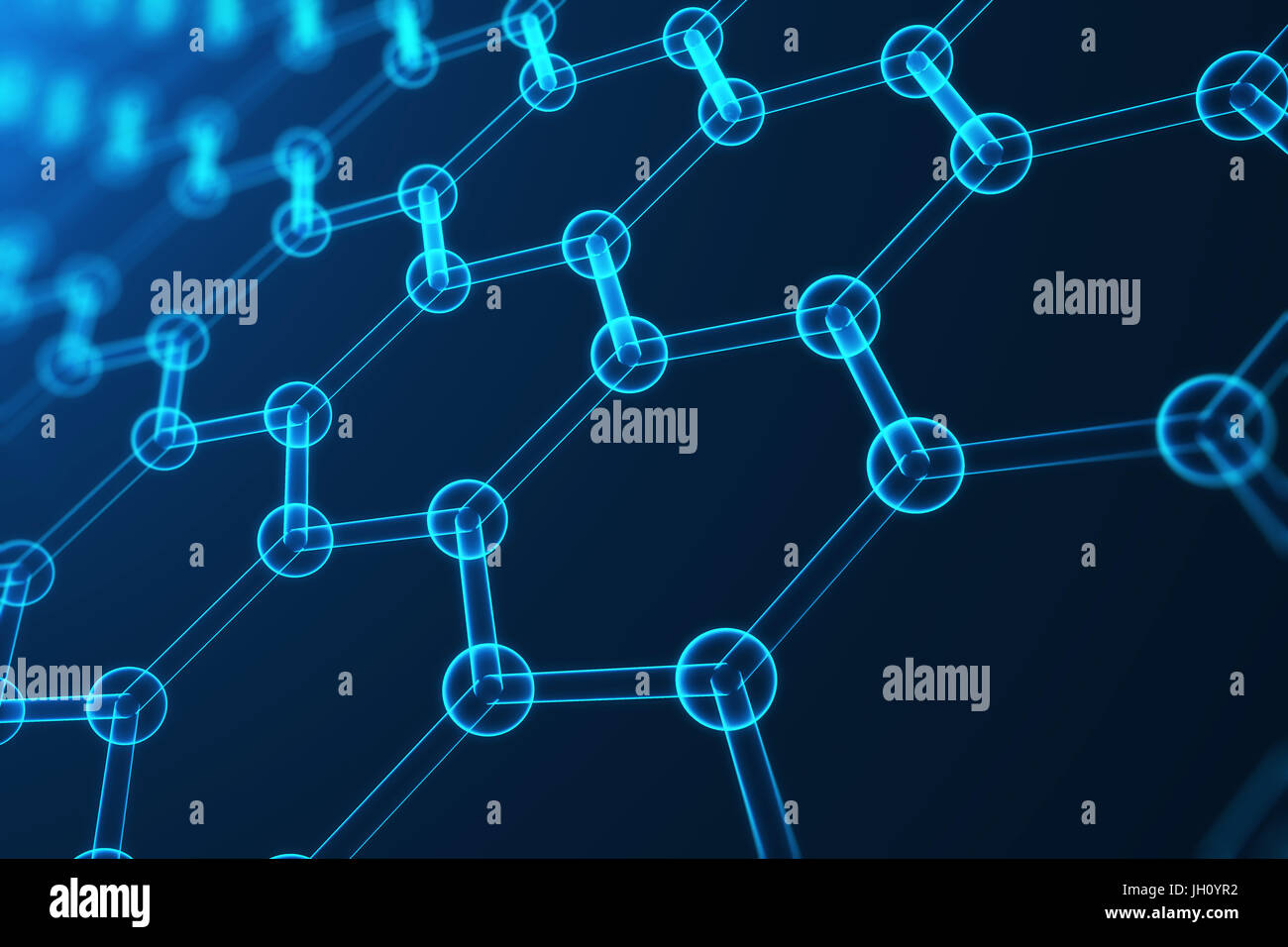 3D rendering abstract nanotecnologie esagonale forma geometrica di close-up, concetto grafene struttura atomica, concetto grafene struttura molecolare Foto Stock
