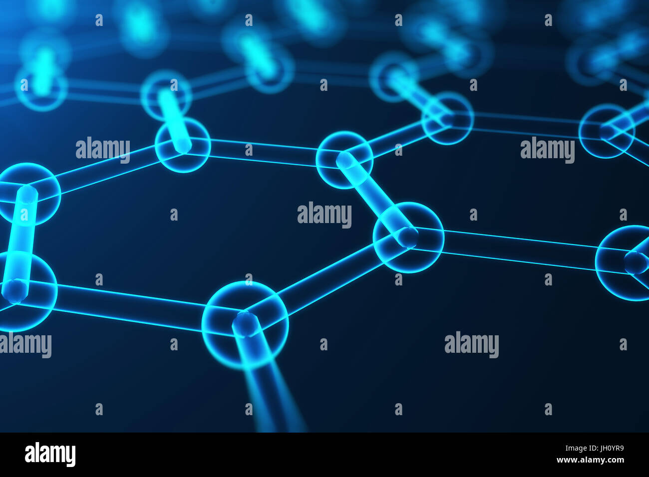 3D rendering abstract nanotecnologie esagonale forma geometrica di close-up, concetto grafene struttura atomica, concetto grafene struttura molecolare Foto Stock
