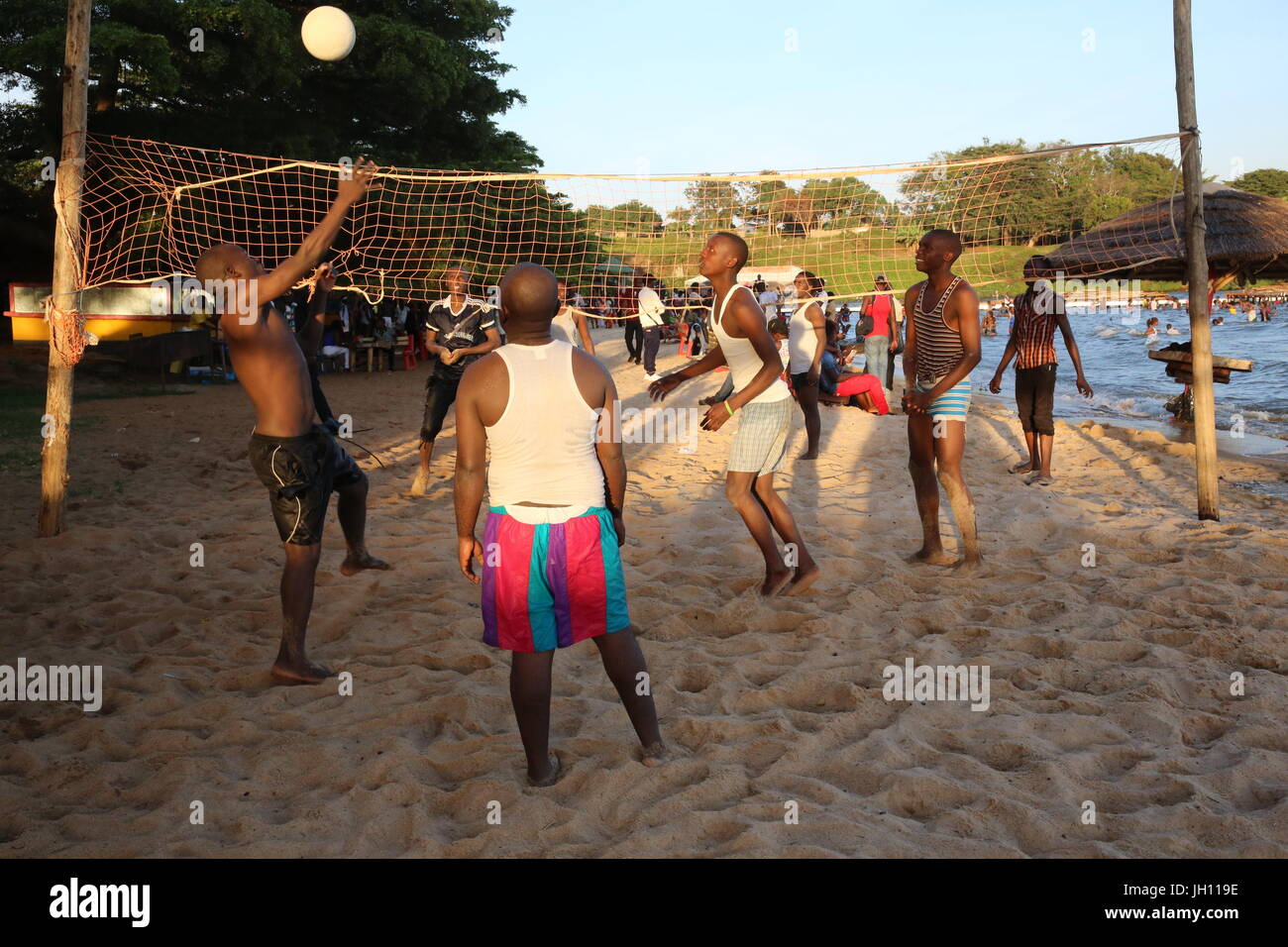 Spiaggia di Entebbe. Beach volley. Uganda. Foto Stock