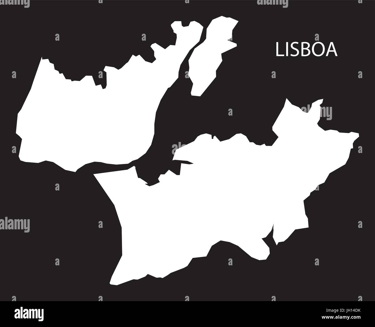 Lisboa Portogallo mappa black silhouette invertito illustrazione forma Illustrazione Vettoriale